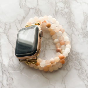 Peach Aventurine Beaded Apple Watch Band